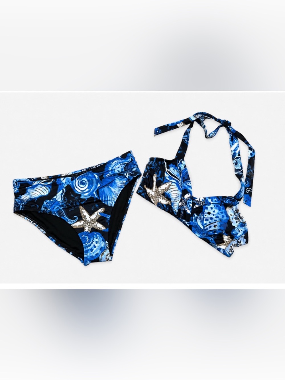 WHITE HOUSE BLACK MARKET BLUE SHELLS ALL HIGH WAIST BIKINI BOTTOMS SWIM TOP M